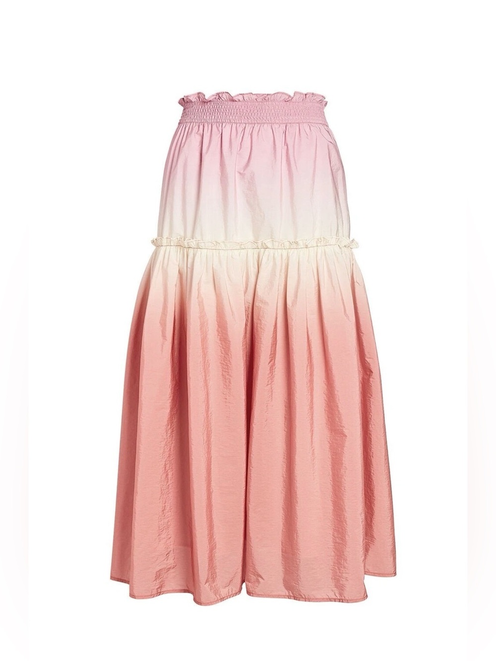 Sea New York Zanna Bubblegum Rose Dip Dyed Ombré Taffeta Tiered Smocked Skirt 12
